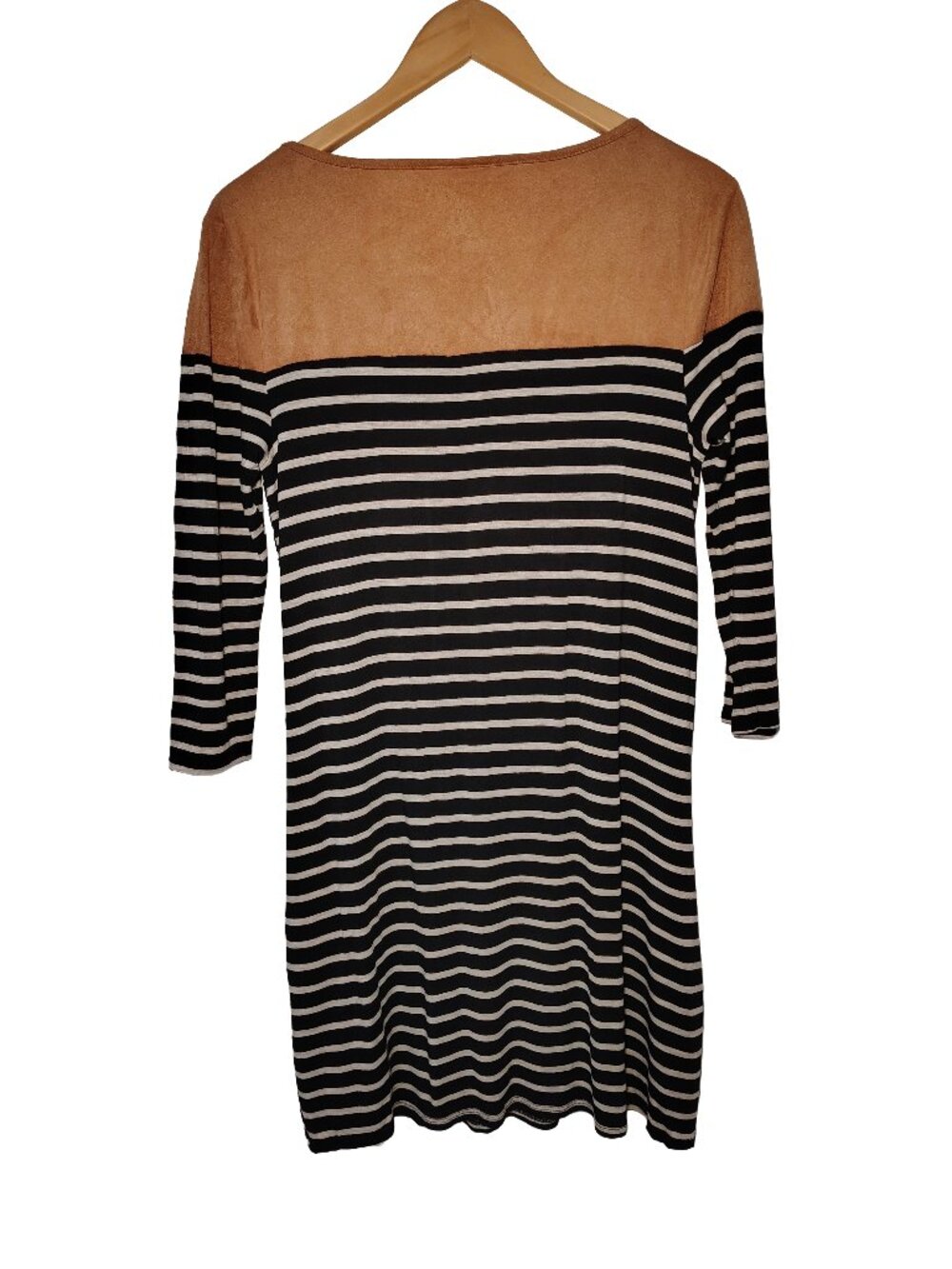 Apt. 9 Faux Suede & Striped Knit Mixed Media Dress Long Sleeve Black Tan L - Picture 2 of 3